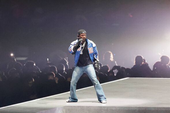 Kendrick Lamar performing at the Superbowl last night