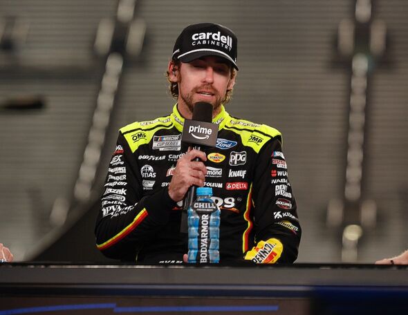 Ryan Blaney speaks to the media